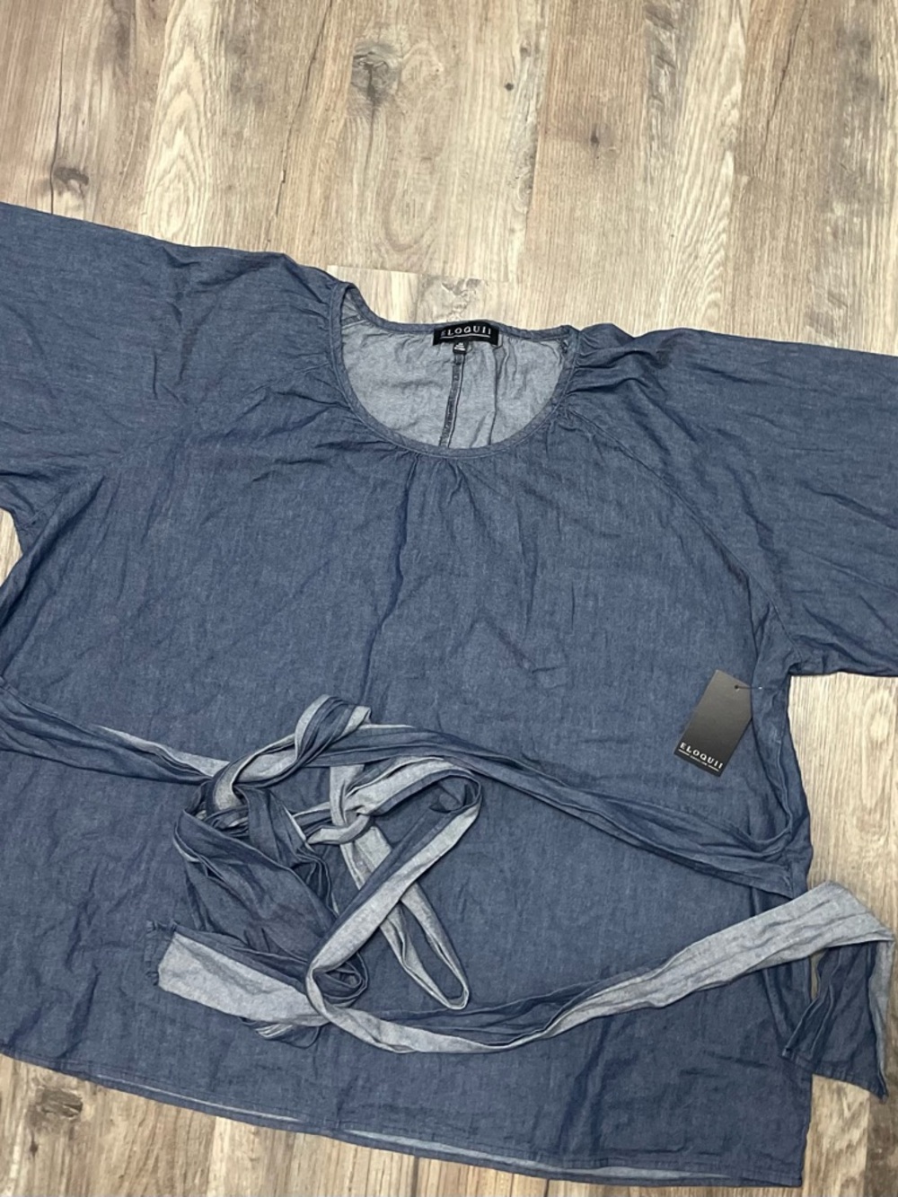 Eloquii Chambray Blue Tie-Front Blouse